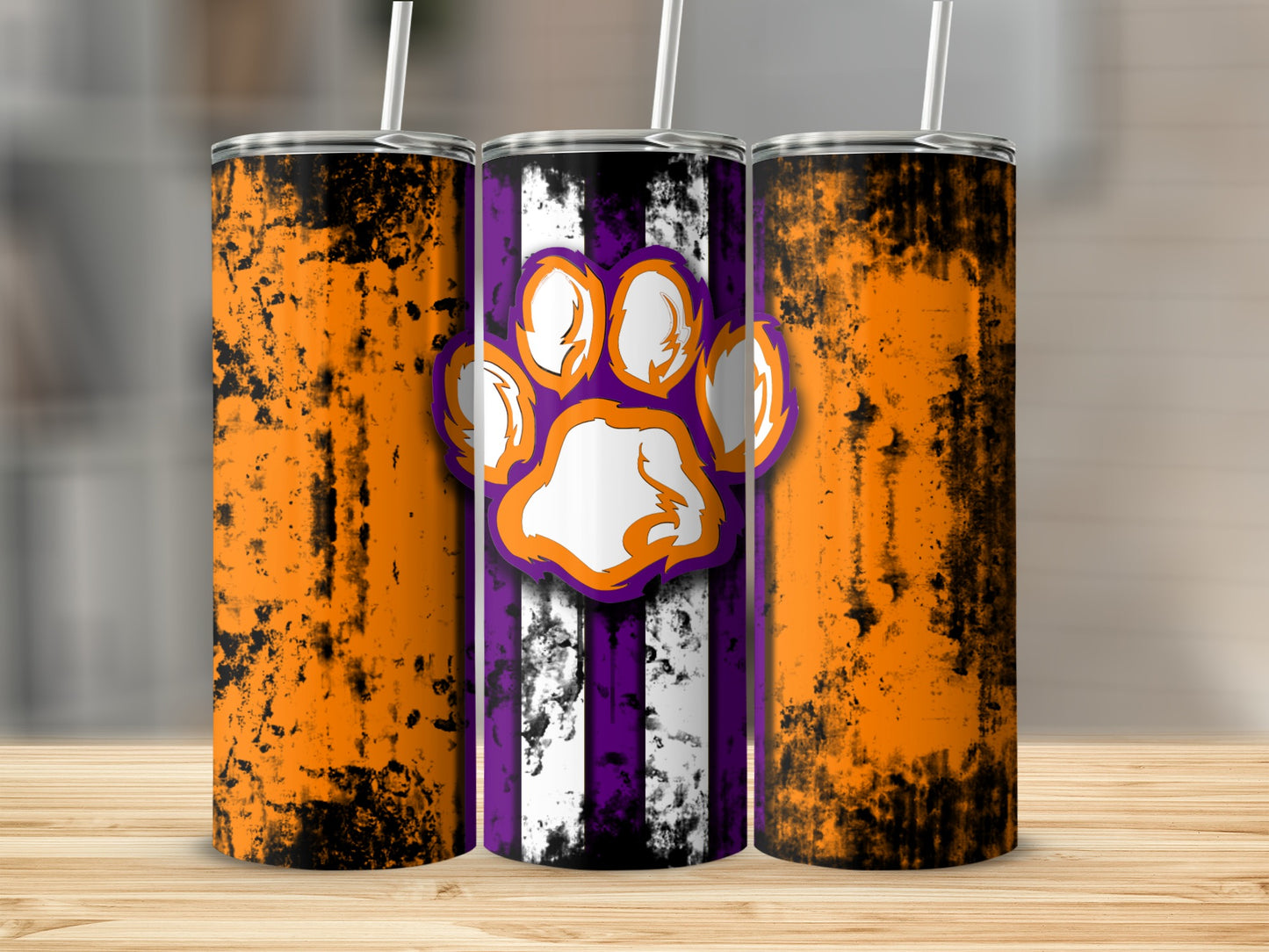 Vibrant Orange and Purple Paw Print Patterned Tumbler