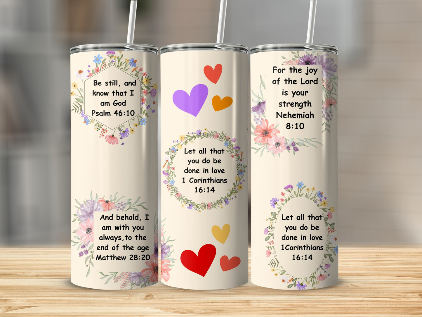 Inspirational Bible Verse Floral Design Tumbler