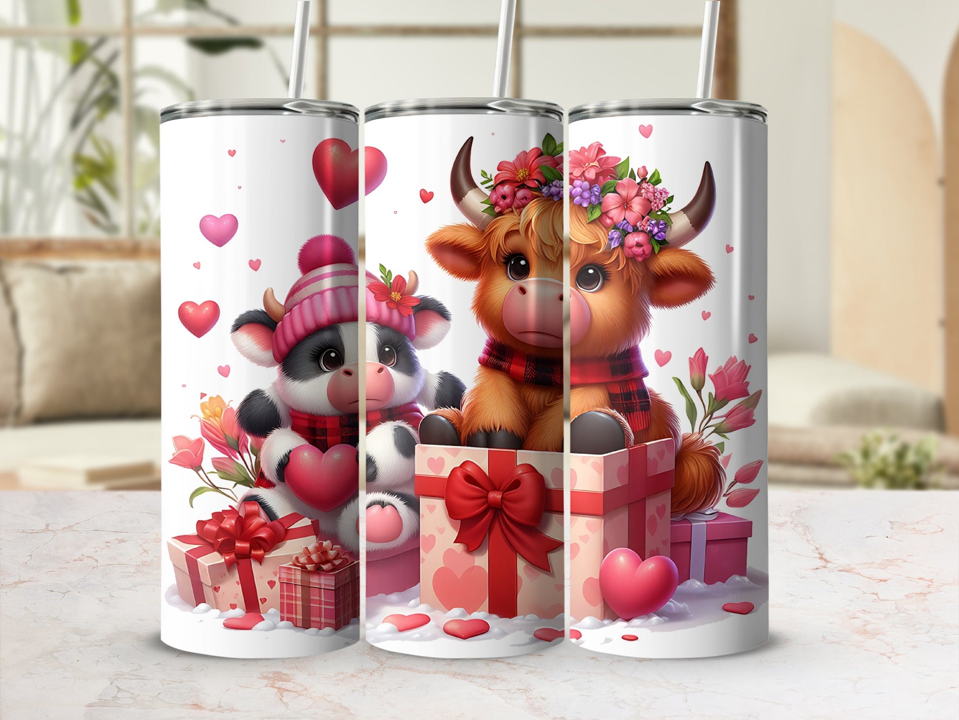 Cute Valentine's Love Gift Tumbler with Adorable Animals