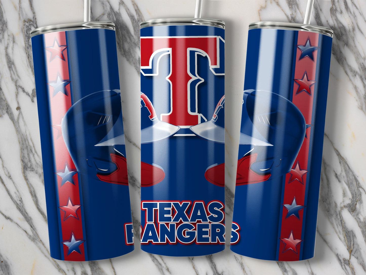 Texas Rangers Helmets and Stars Background Design Tumblers