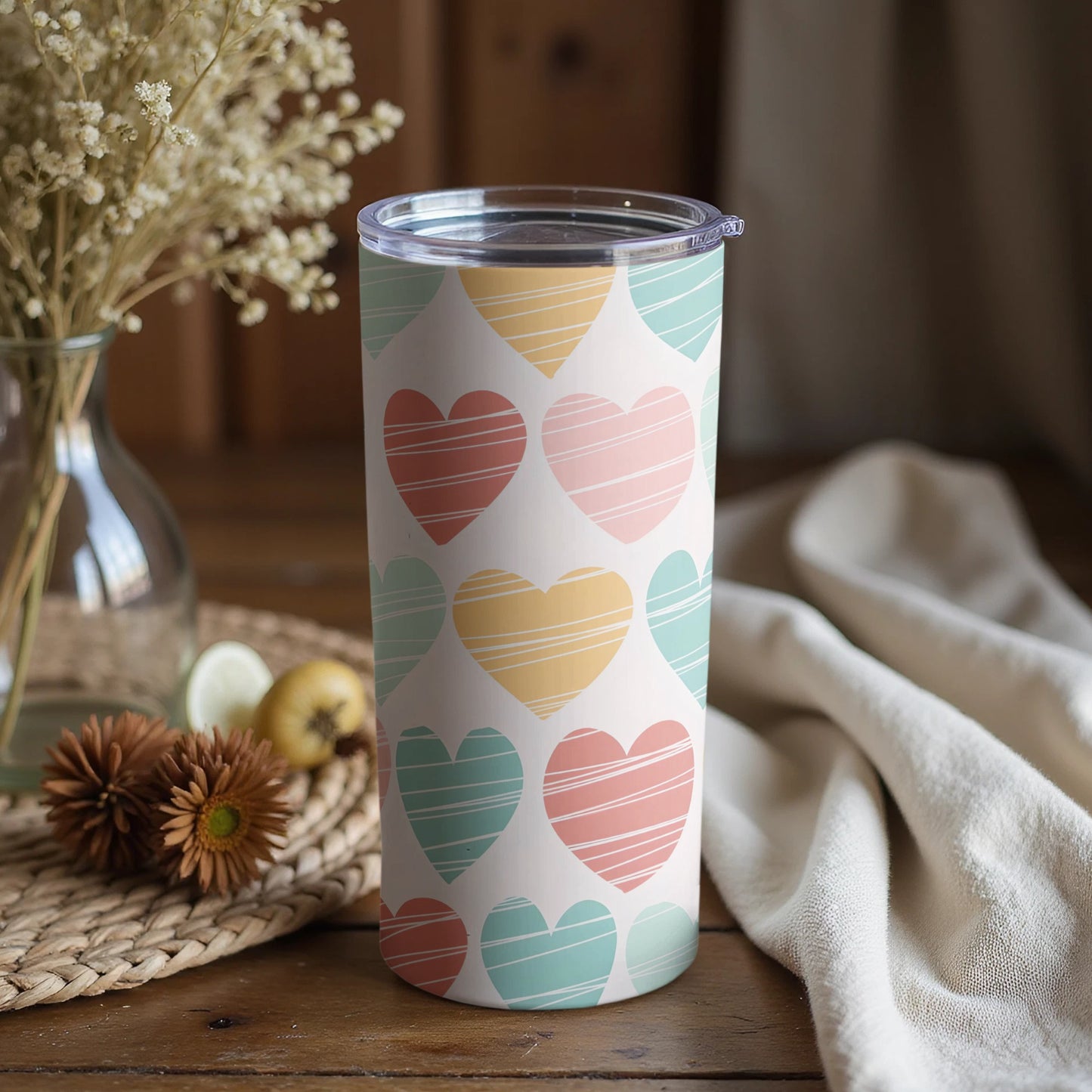 Colorful Hearts Patterned Drink Tumbler for Your Beverage
