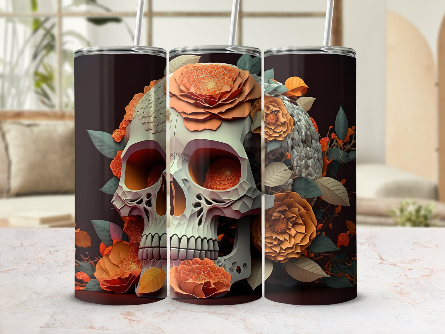 Floral Skull Artwork Tumbler