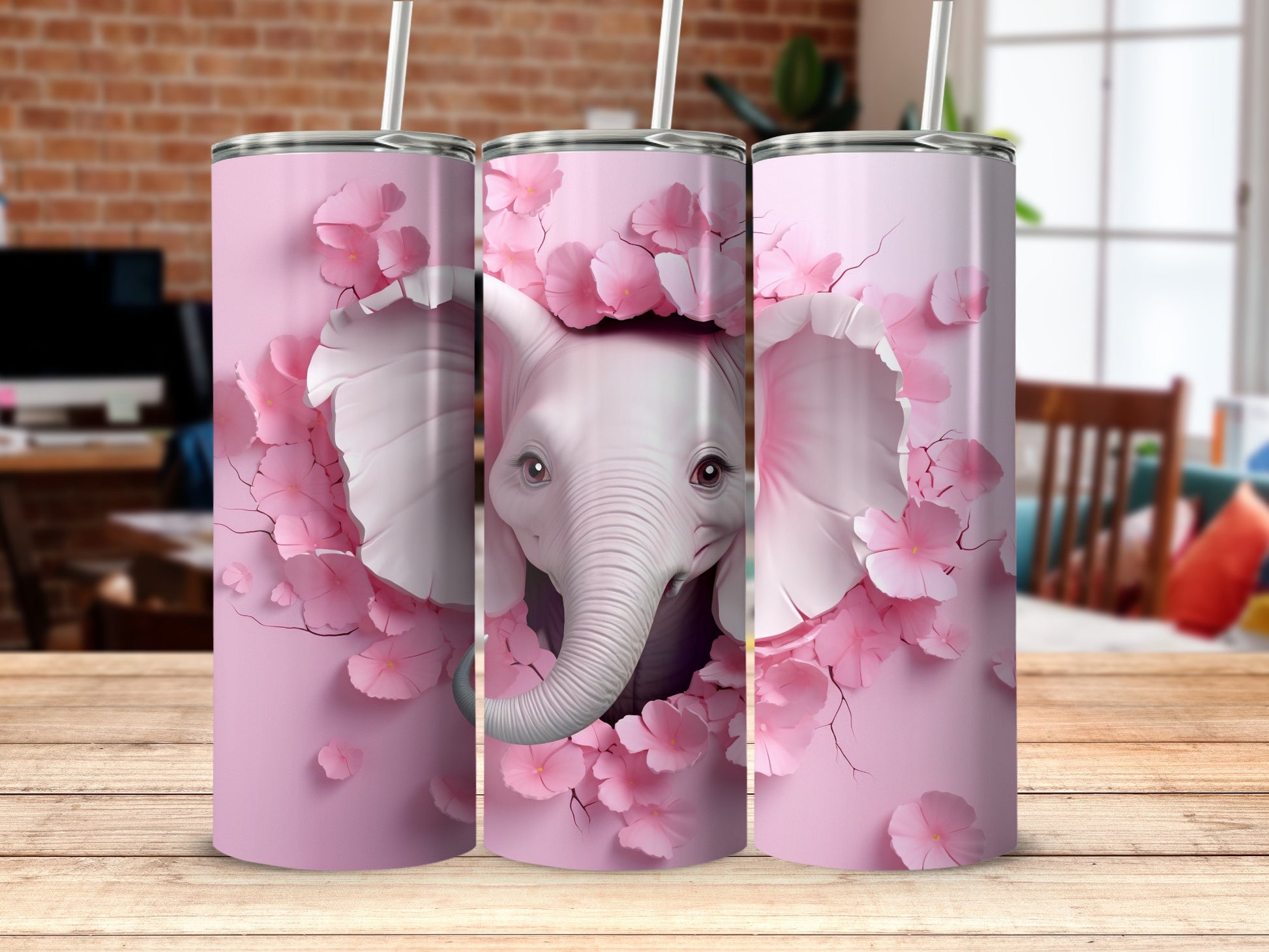Pink Elephant Floral Burst Design Adorable Tumbler product type