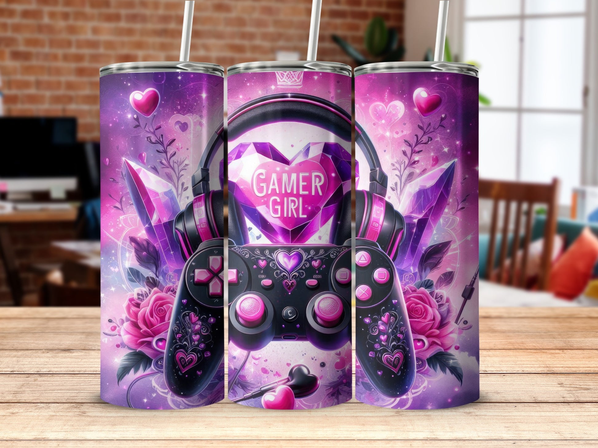 Gamer Girl Tumbler with Gaming Controller Design
