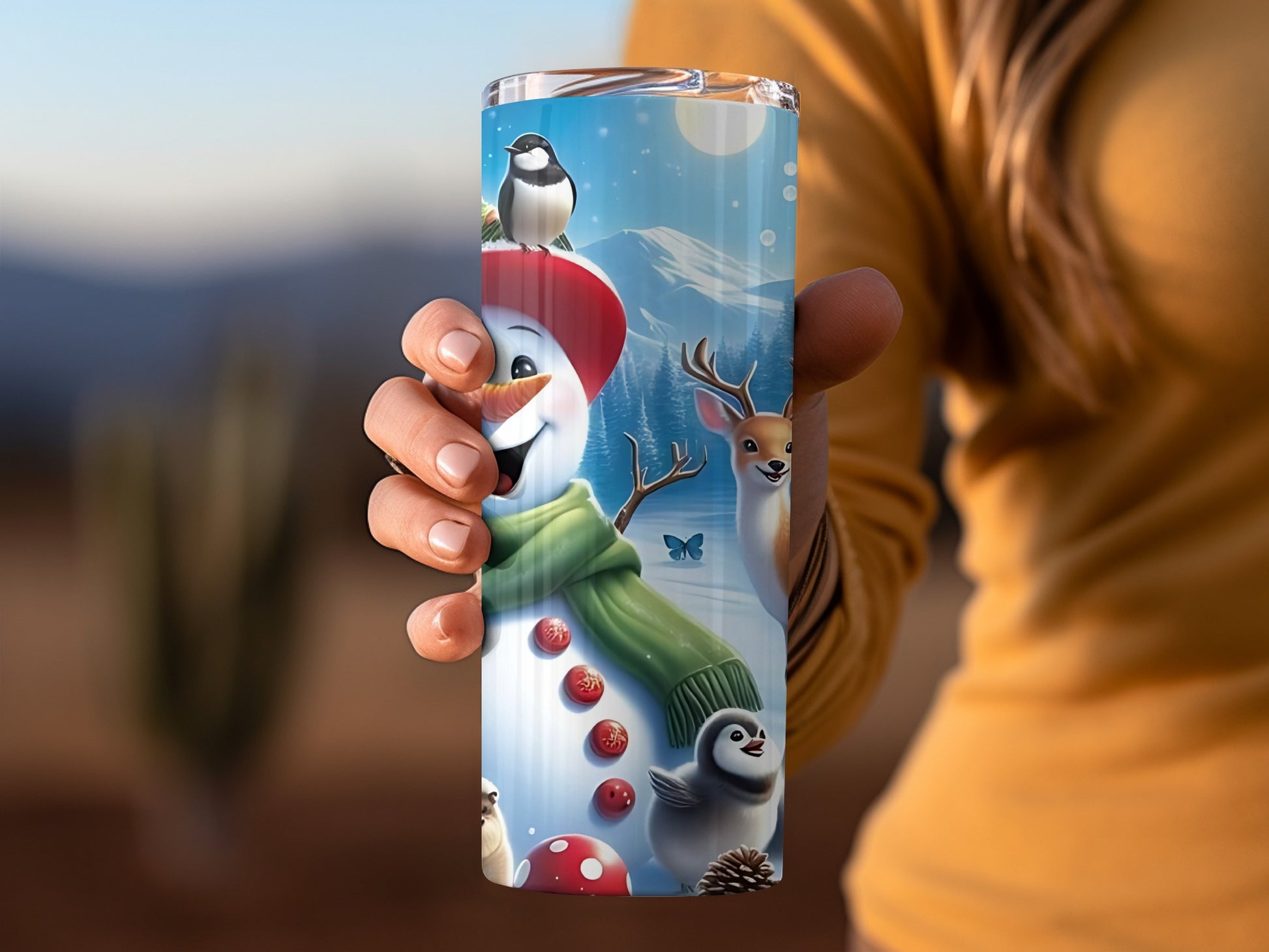 Festive Snowman and Reindeer Christmas Tumbler