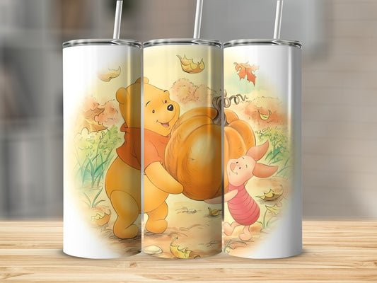 Winnie Pooh Piglet Fall Pumpkin Tumbler for Hot or Cold Beverages