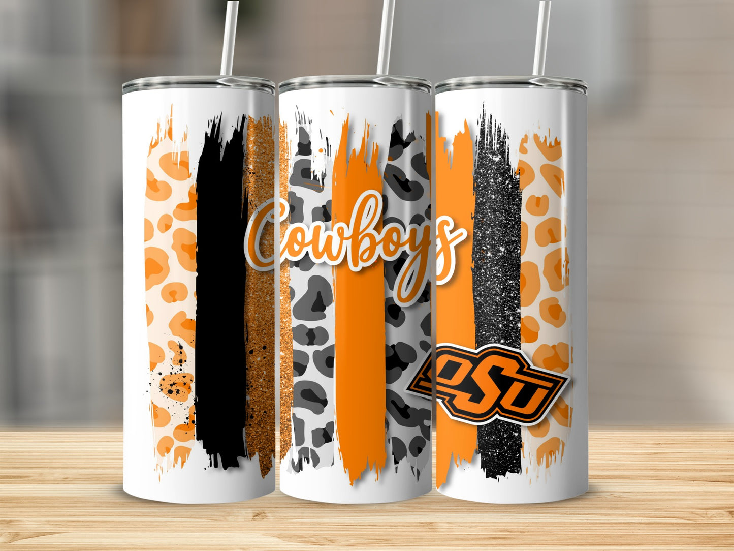 Cowboys Design Vertical Stripes With OSU Logo Tumblers