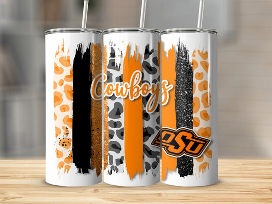 Cowboys Design Vertical Stripes With OSU Logo Tumblers