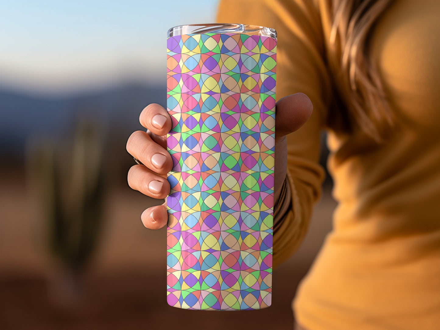 Colorful Geometric Patterned Stainless Steel Tumbler