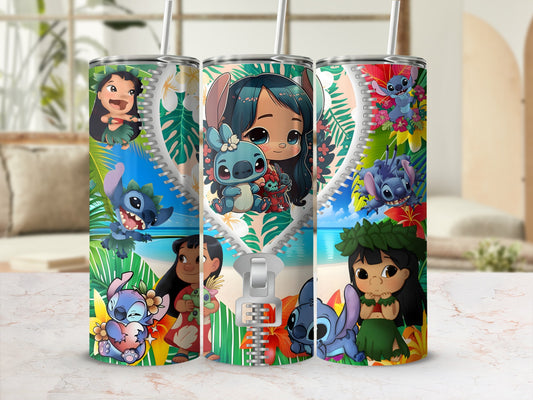 Cute Cartoon Hawaiian Characters Drink Tumbler