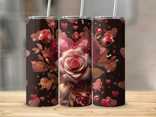 Romantic Heart and Roses Tumbler for Valentine's Day