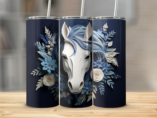 Blue Floral Horse Design Tumbler for Stylish Beverages