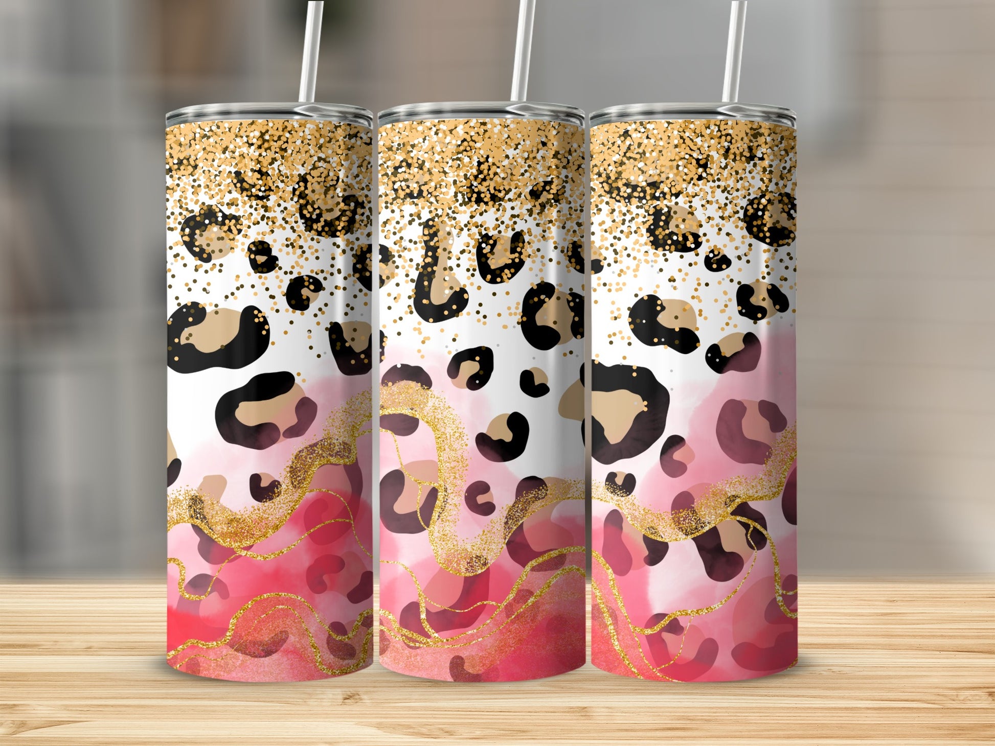 Leopard Print Glitter Ombre Skinny Tumbler product