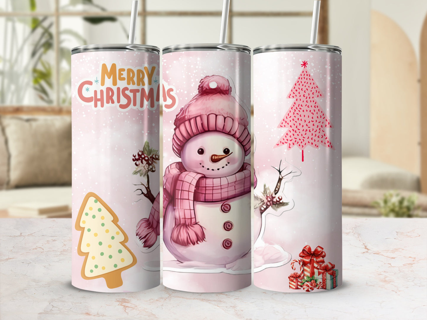 Festive Merry Christmas Snowman with Gifts Tumbler