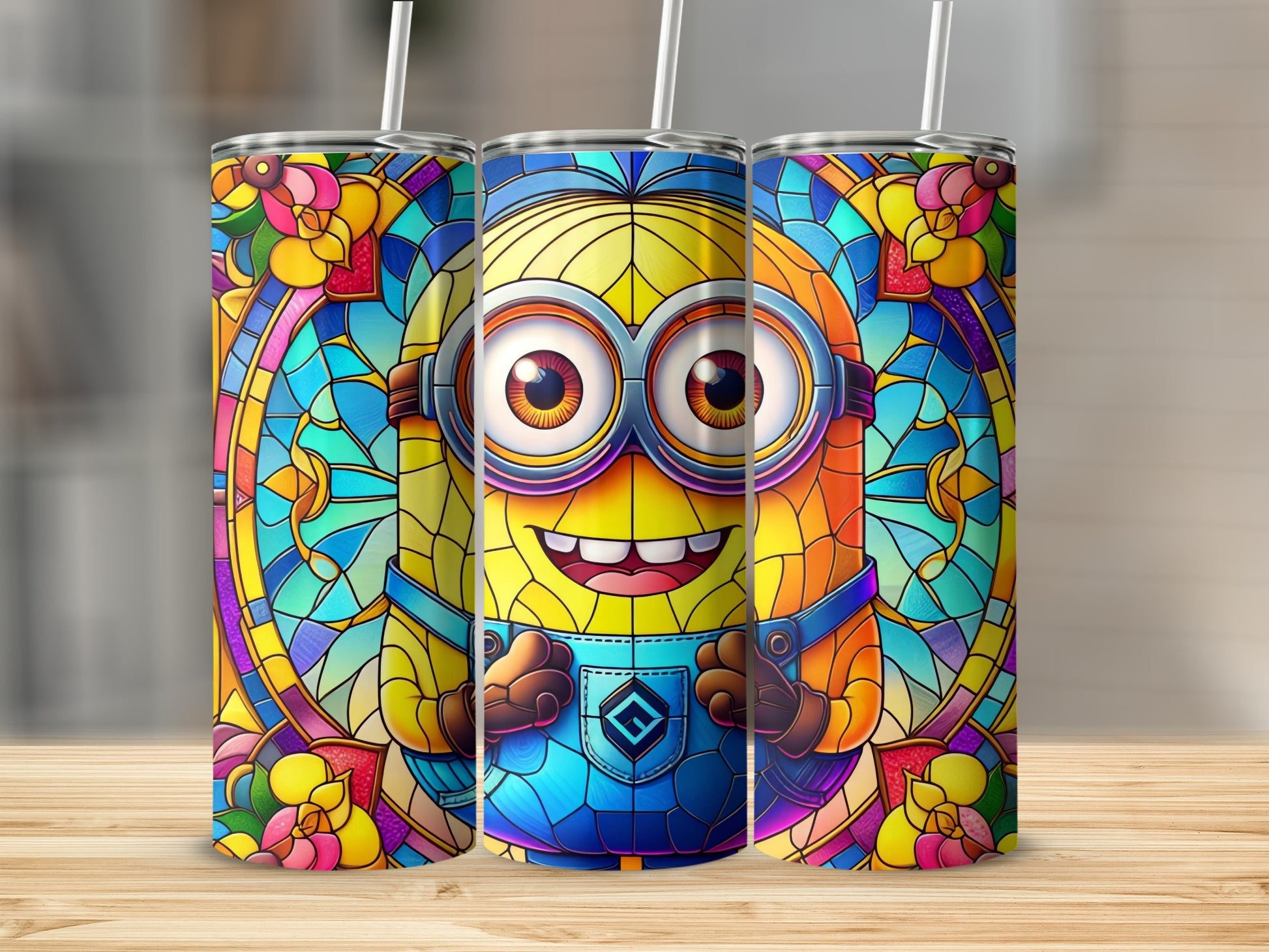 Stained Glass Cartoon Character Patterned Tumbler