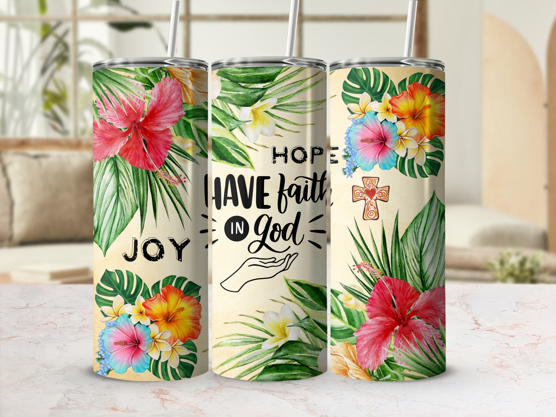 Tropical Floral Tumblers with Inspirational Messages