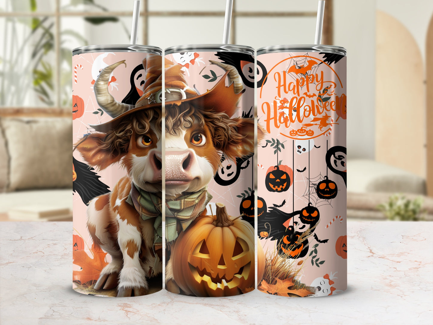 Cute Cow and Pumpkin Halloween Tumbler for Fall