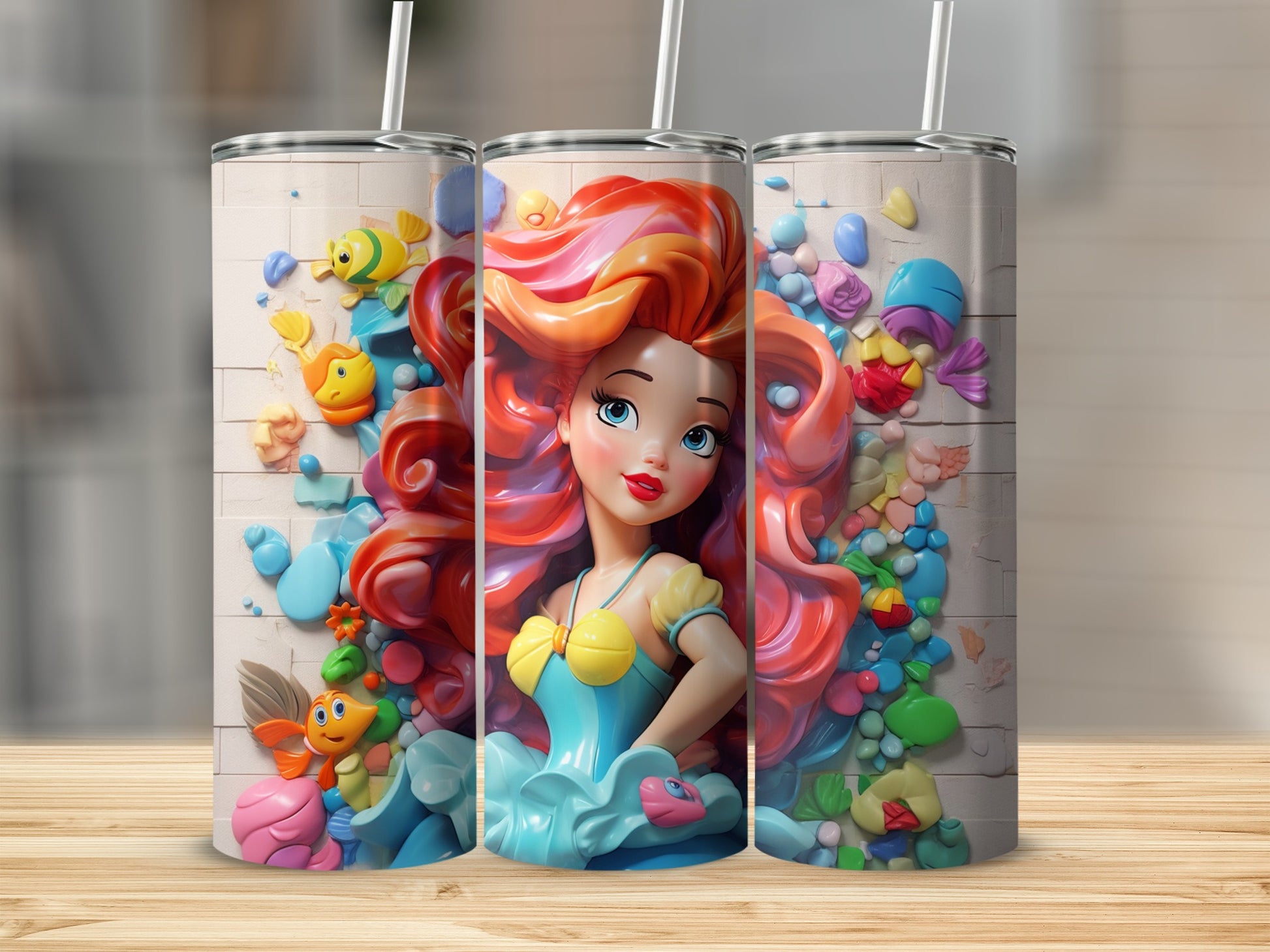 Vibrant Mermaid Themed Tumbler with Colorful Designs