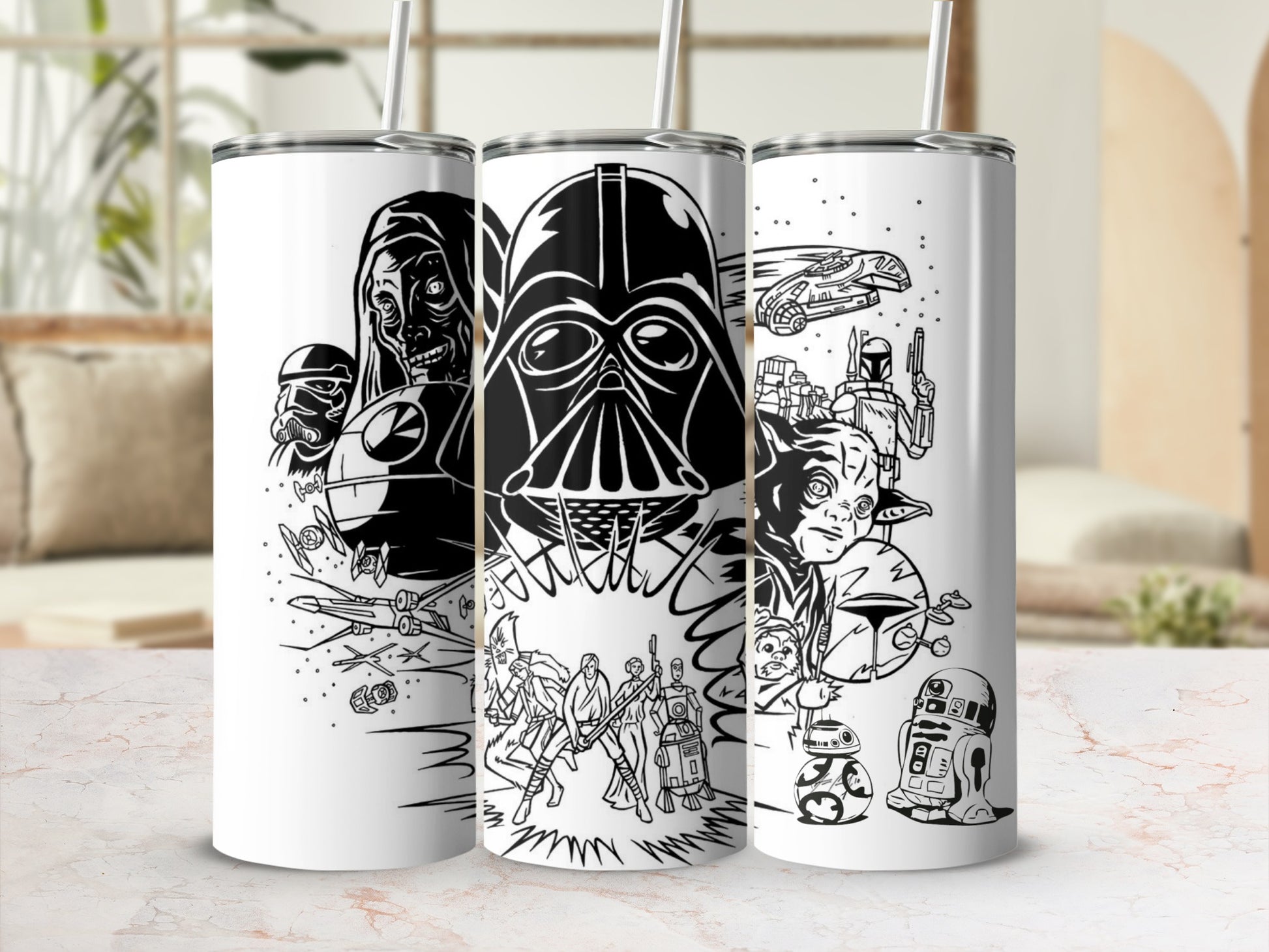 Star Wars Iconic Characters Line Art Design Tumbler product type
