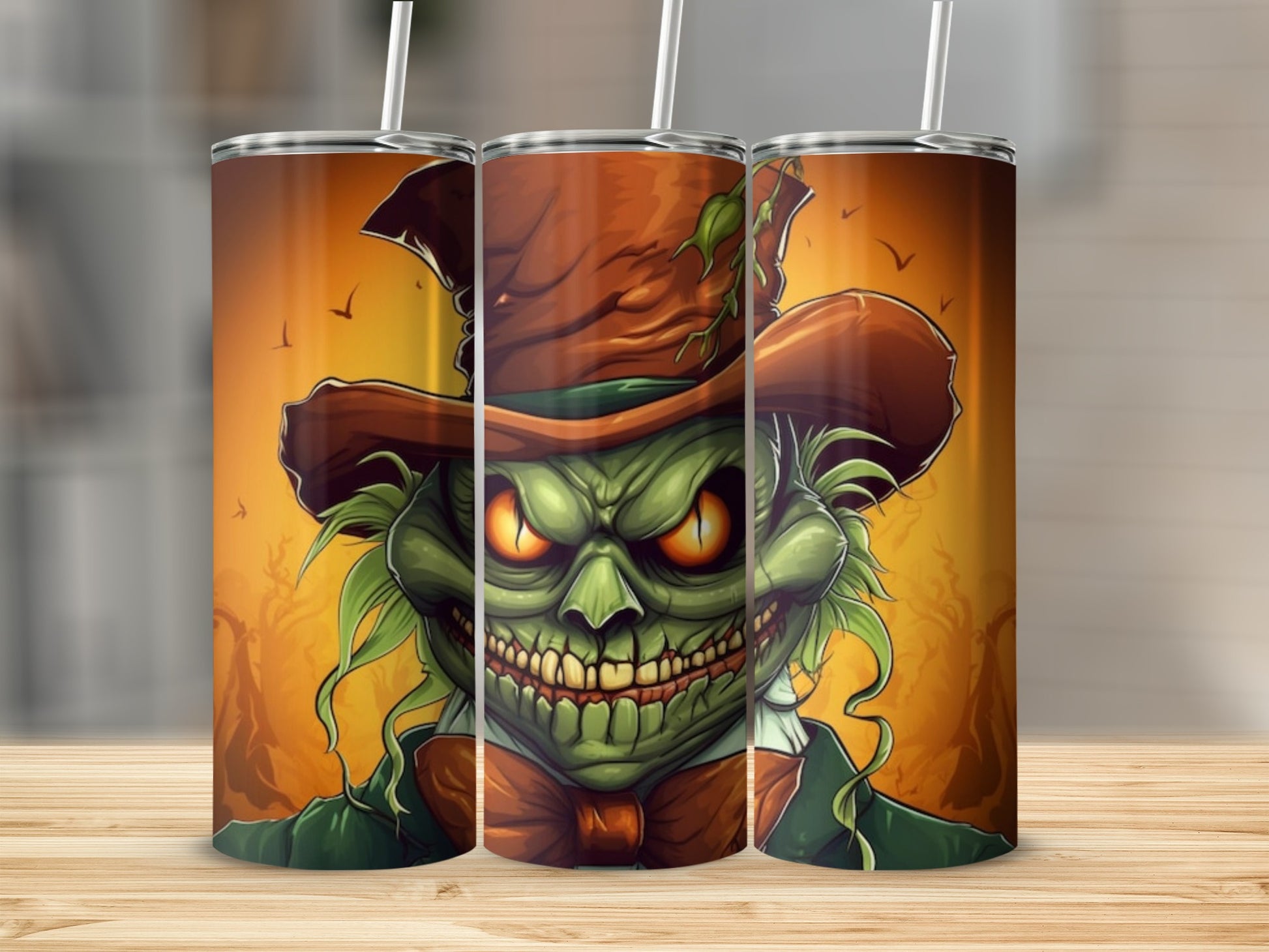 Creepy Green Monster Halloween Tumbler Scary Durable Flask