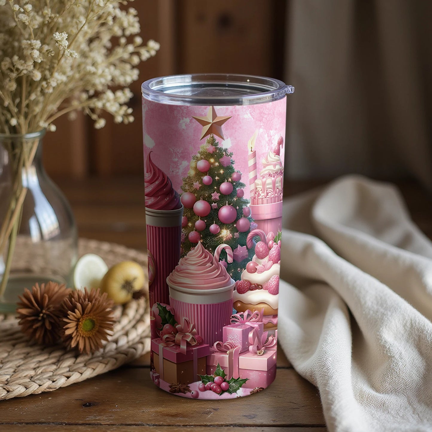 Festive Christmas Scene with Gifts and Treats Tumbler