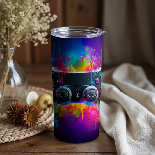 Vibrant Gaming Controller Art Travel Tumbler Cup