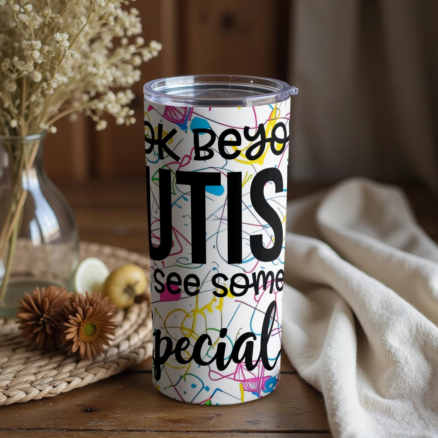 Colorful Autism Awareness Tumbler with Inspirational Text