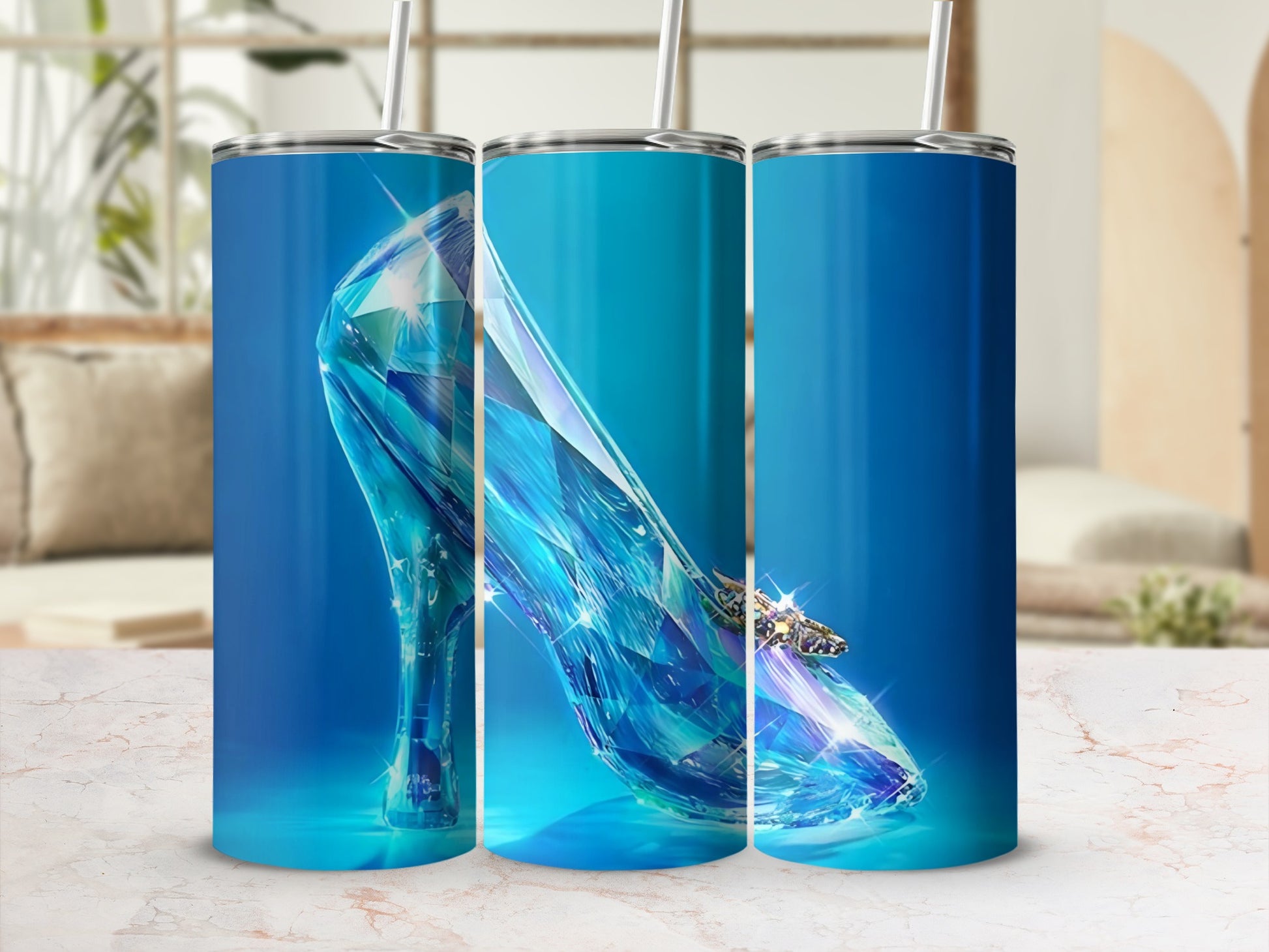 Sparkling Glass Slipper Inspired Blue Drink Tumbler