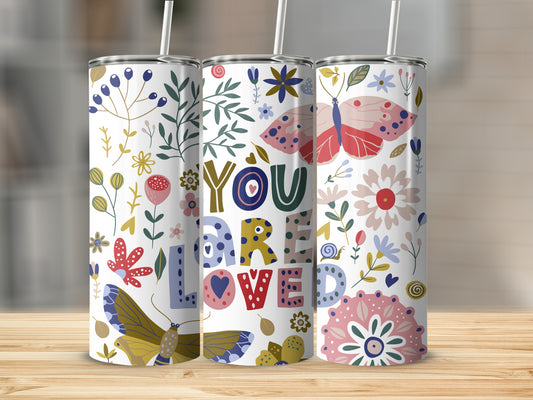 Colorful Floral and Insect Design Insulated Tumbler