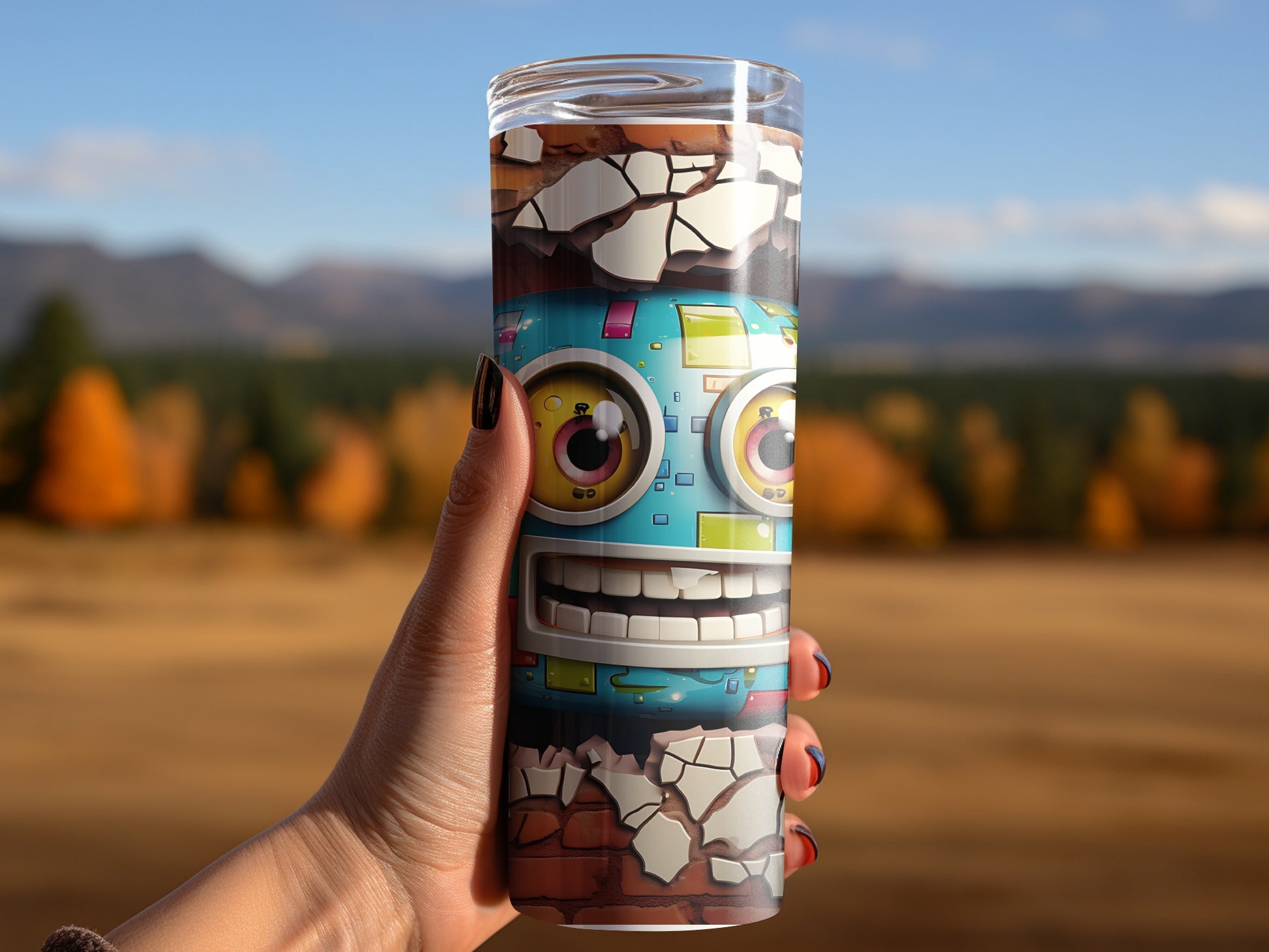 Quirky Robot Face Design Durable Travel Tumbler