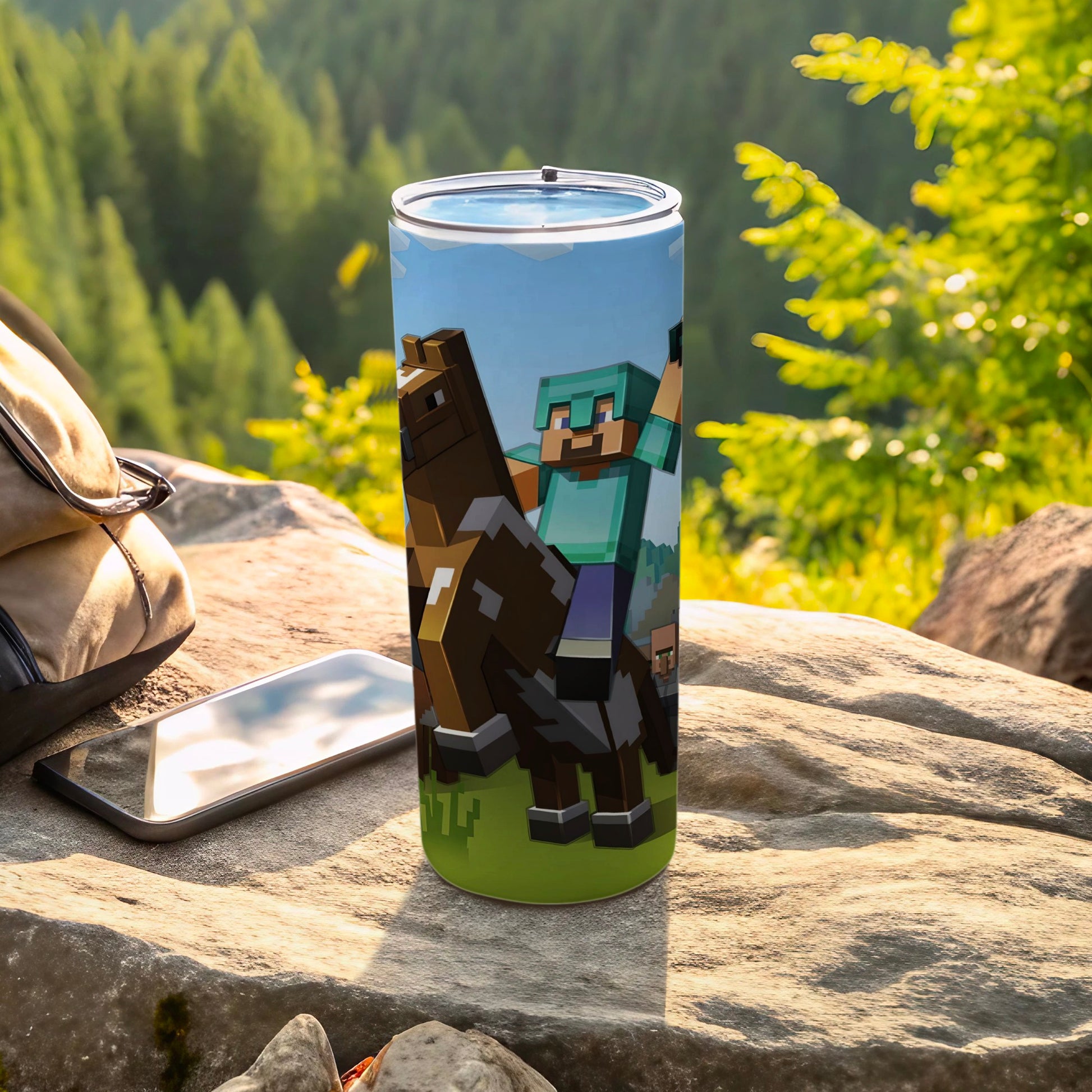 Vibrant Outdoor Minecraft Themed Travel Mug