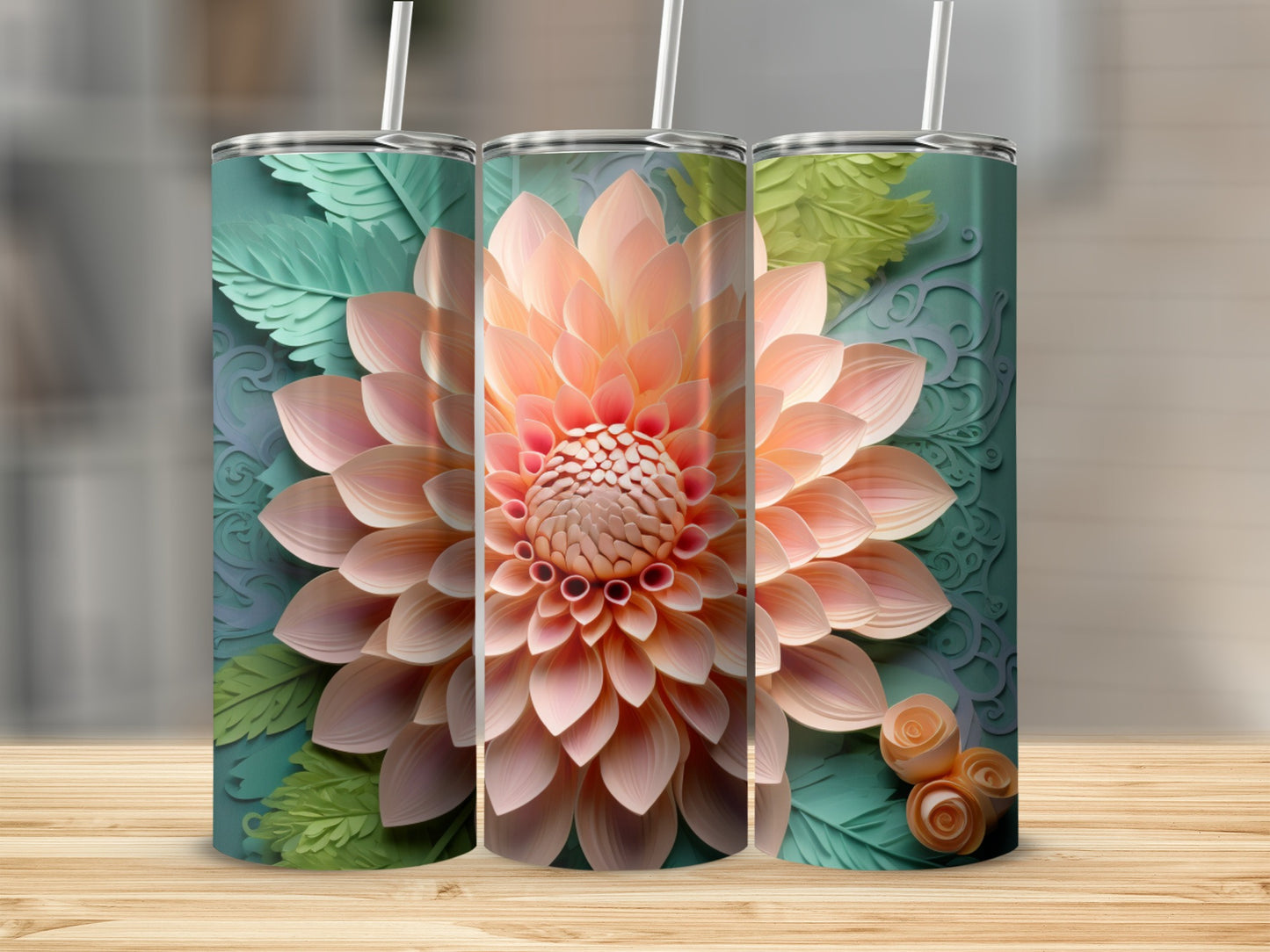 Floral Themed Tumbler with Large Blooming Flower Design