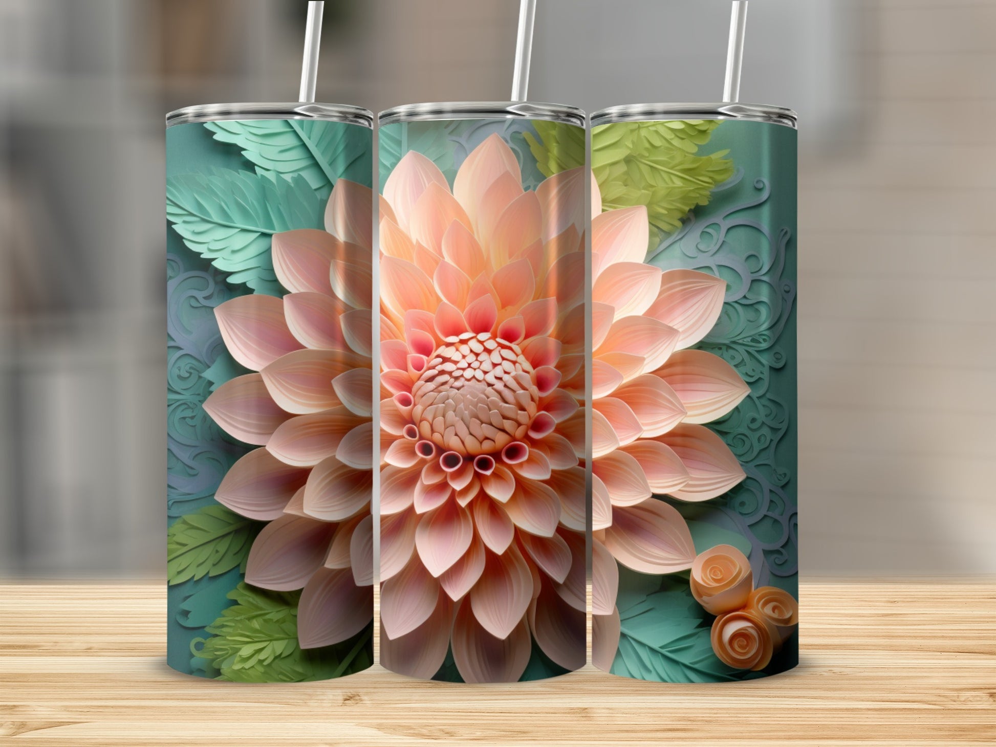 Floral Themed Tumbler with Large Blooming Flower Design