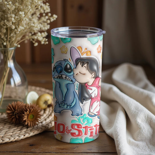 Adorable Lilo and Stitch Artwork Travel Tumbler
