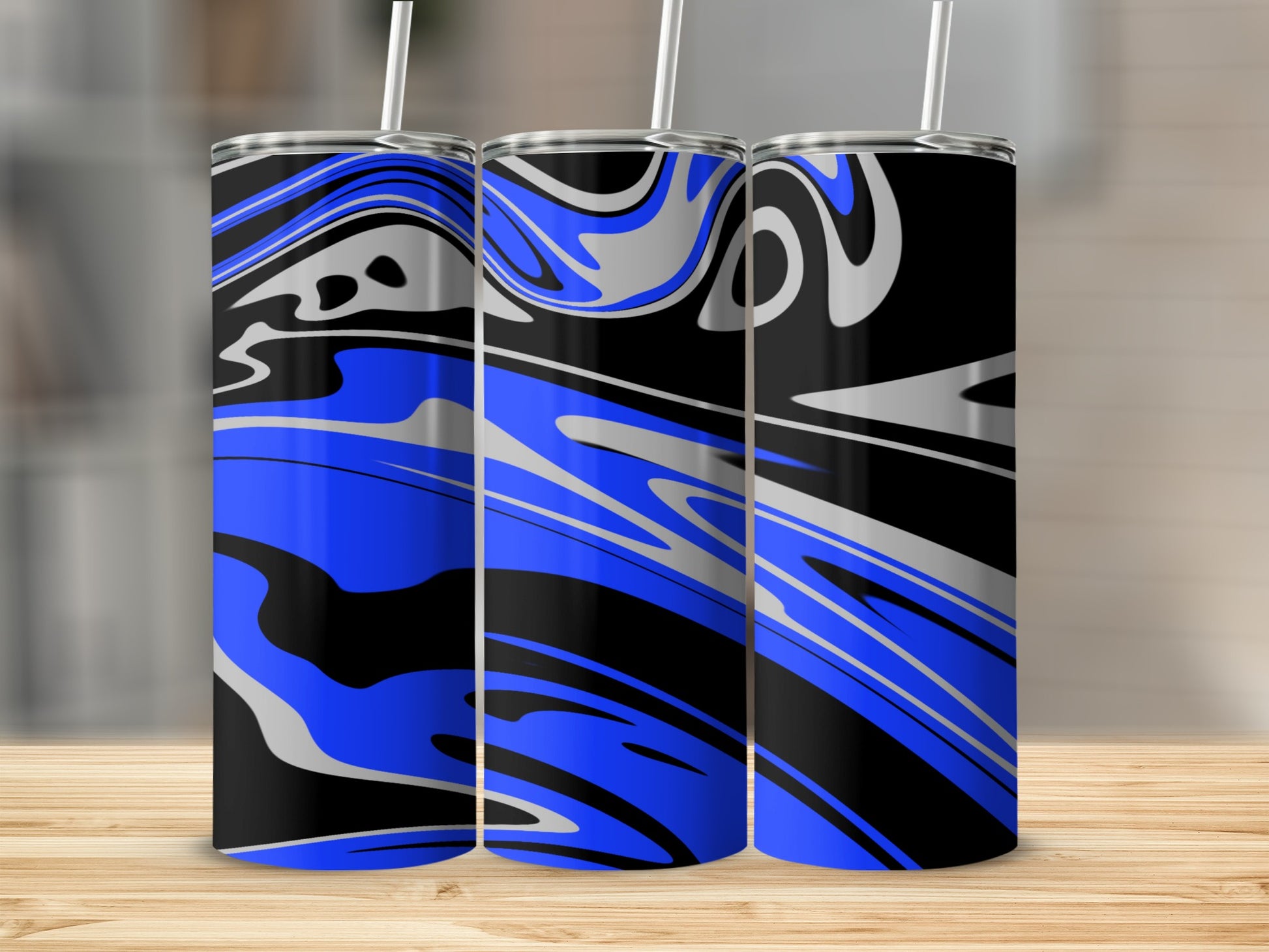 Abstract Blue Black Swirl Design Tumbler
