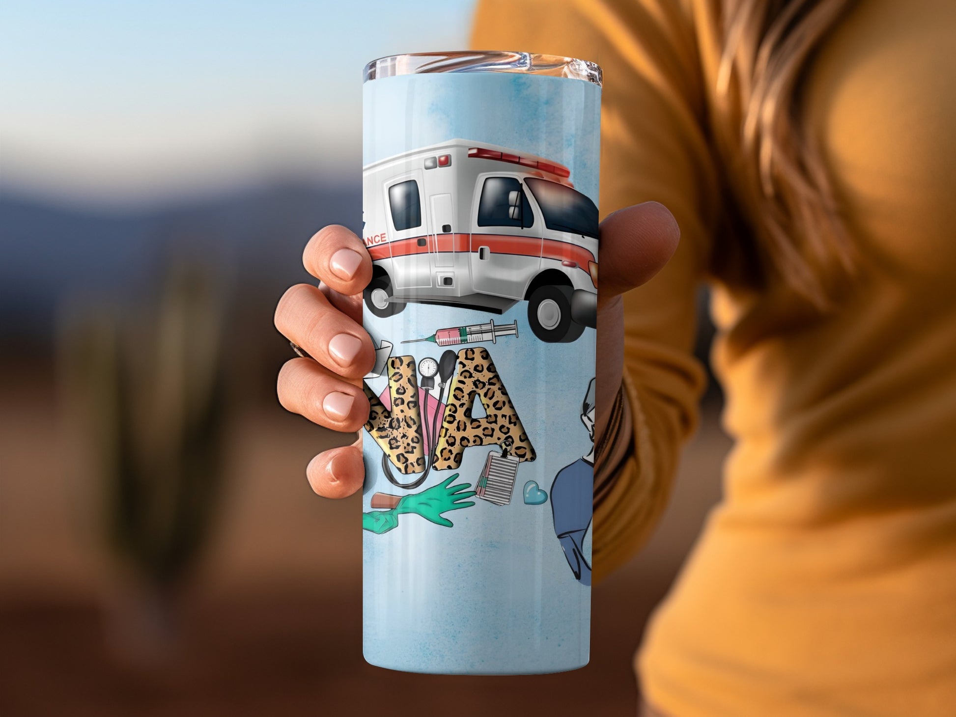 Fun Ambulance And Nurse Graphics Tumbler Cup