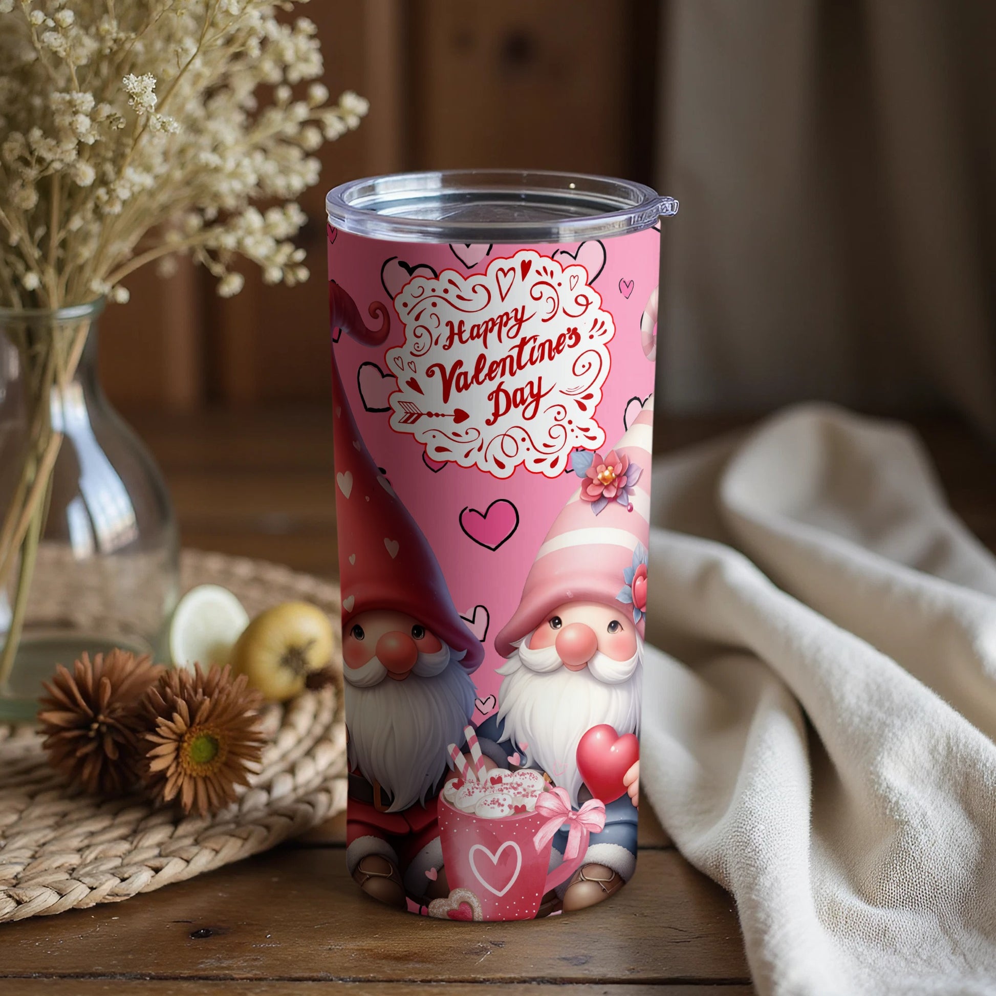 Cute Gnome Happy Valentine's Day Travel Tumbler