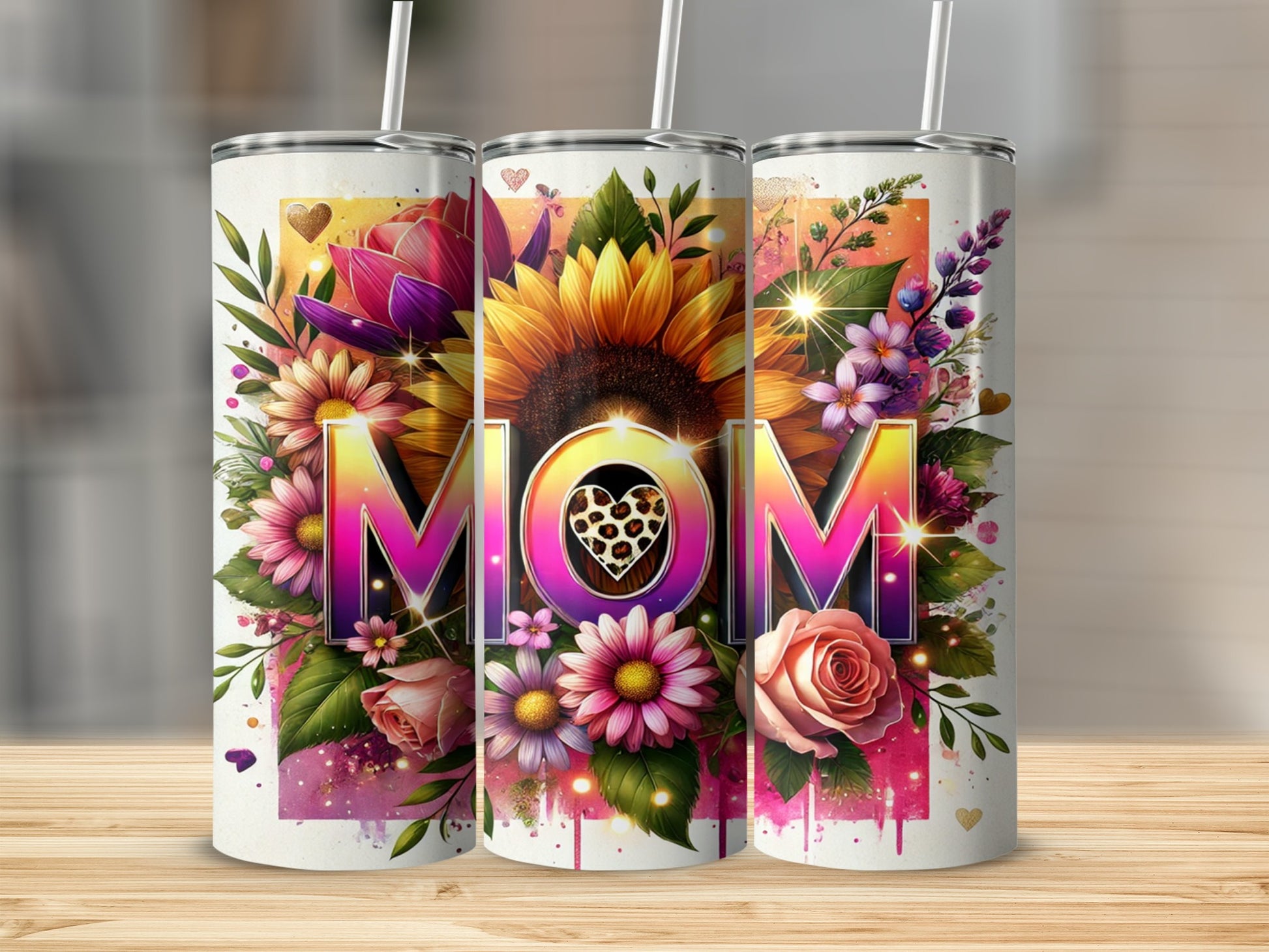 Floral Sunflower MOM Design Tumbler for Mother's Day Gift