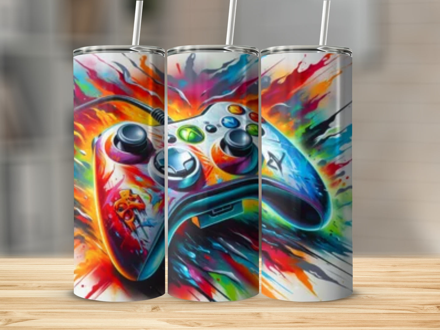 Vibrant Abstract Gaming Controller-Themed Tumbler