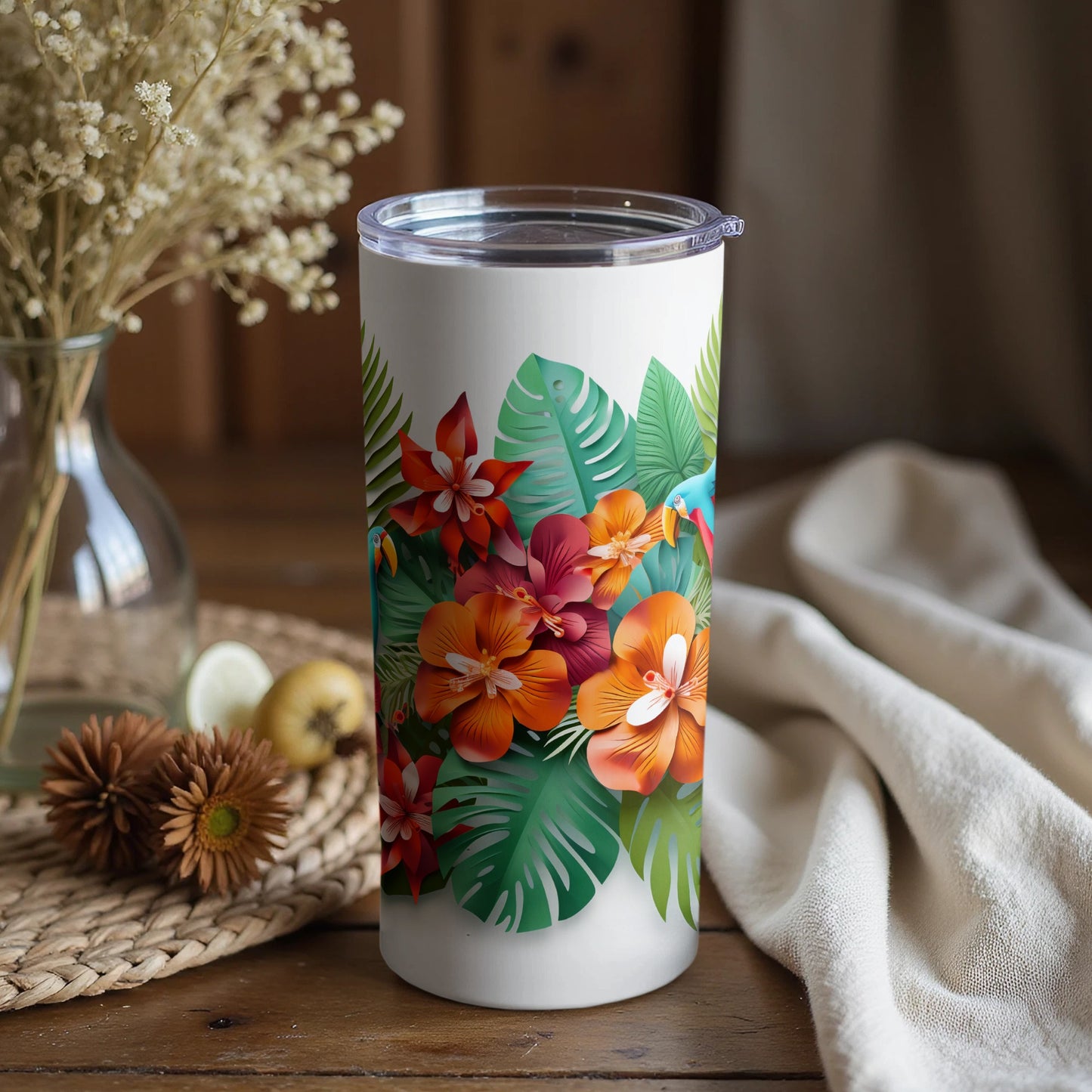 Tropical Floral Design Insulated Tumbler for Drinks