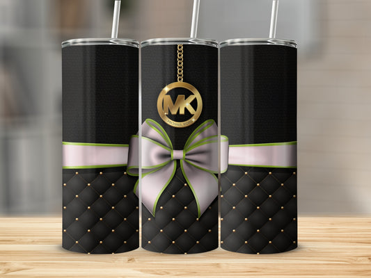 Elegant Black Quilted Tumbler with Green Bow Design