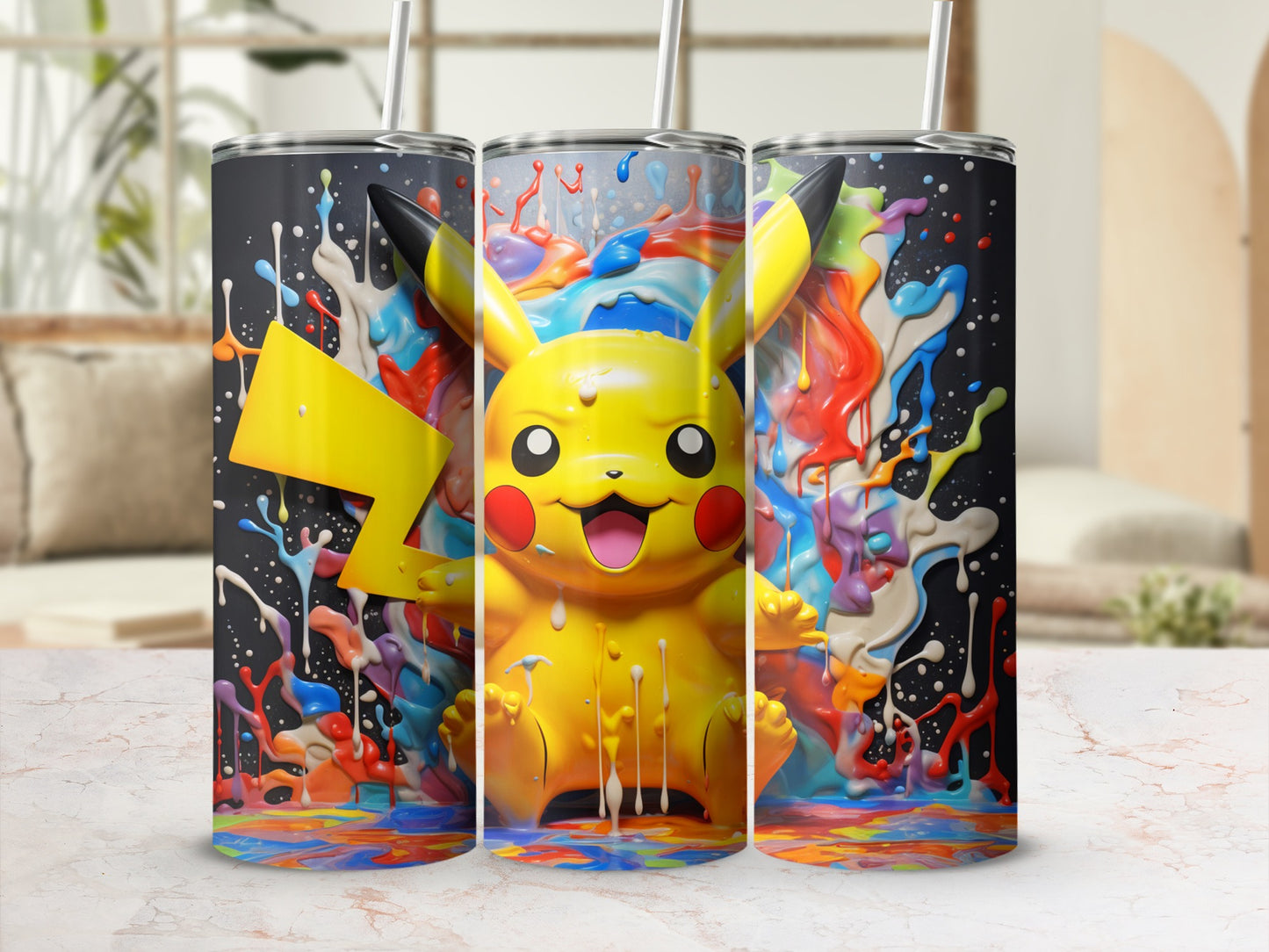 Colorful Pikachu Design Stainless Steel Tumbler