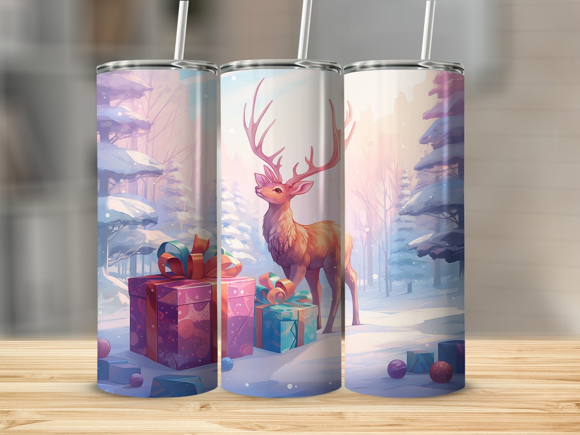 Reindeer with Presents Christmas Themed Beverage Containers