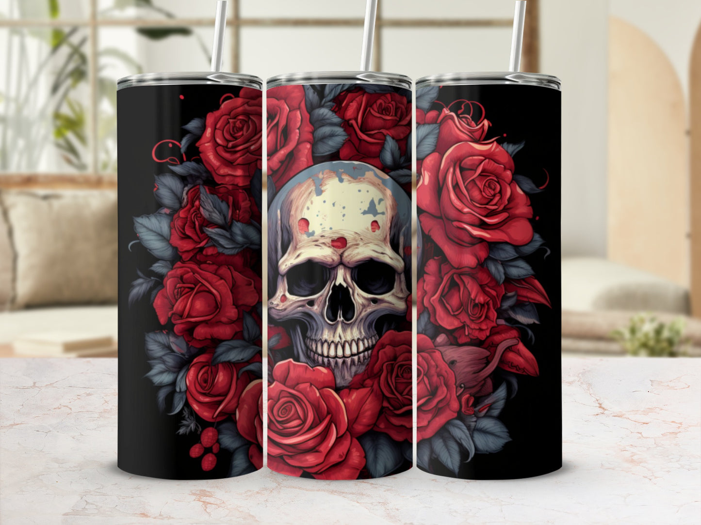 Skull and Roses Artistic Design Tumbler Product