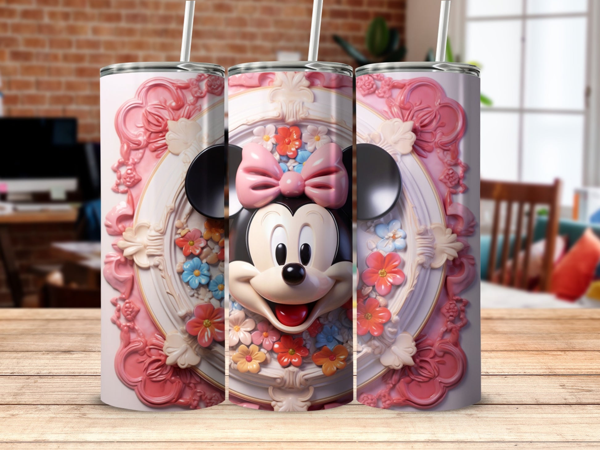Adorable Floral Minnie Mouse Design Insulated Tumbler