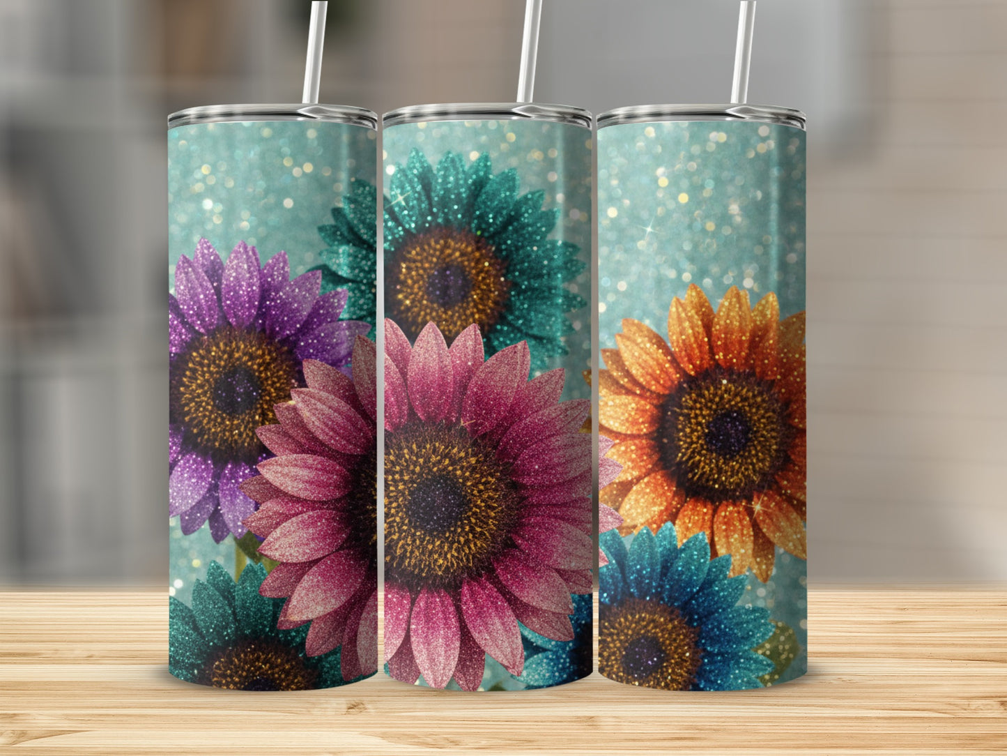 Sparkling Sunflower Design Insulated Travel Tumbler