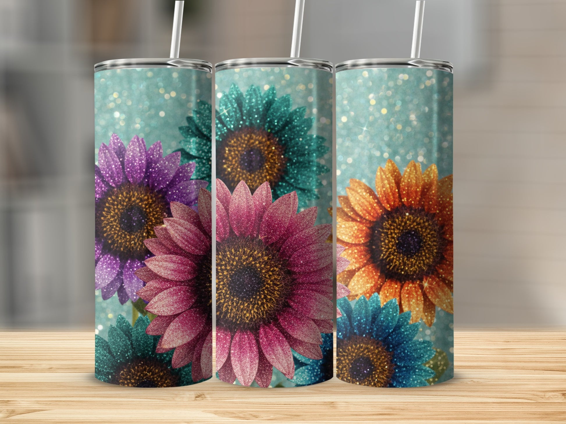 Sparkling Sunflower Design Insulated Travel Tumbler