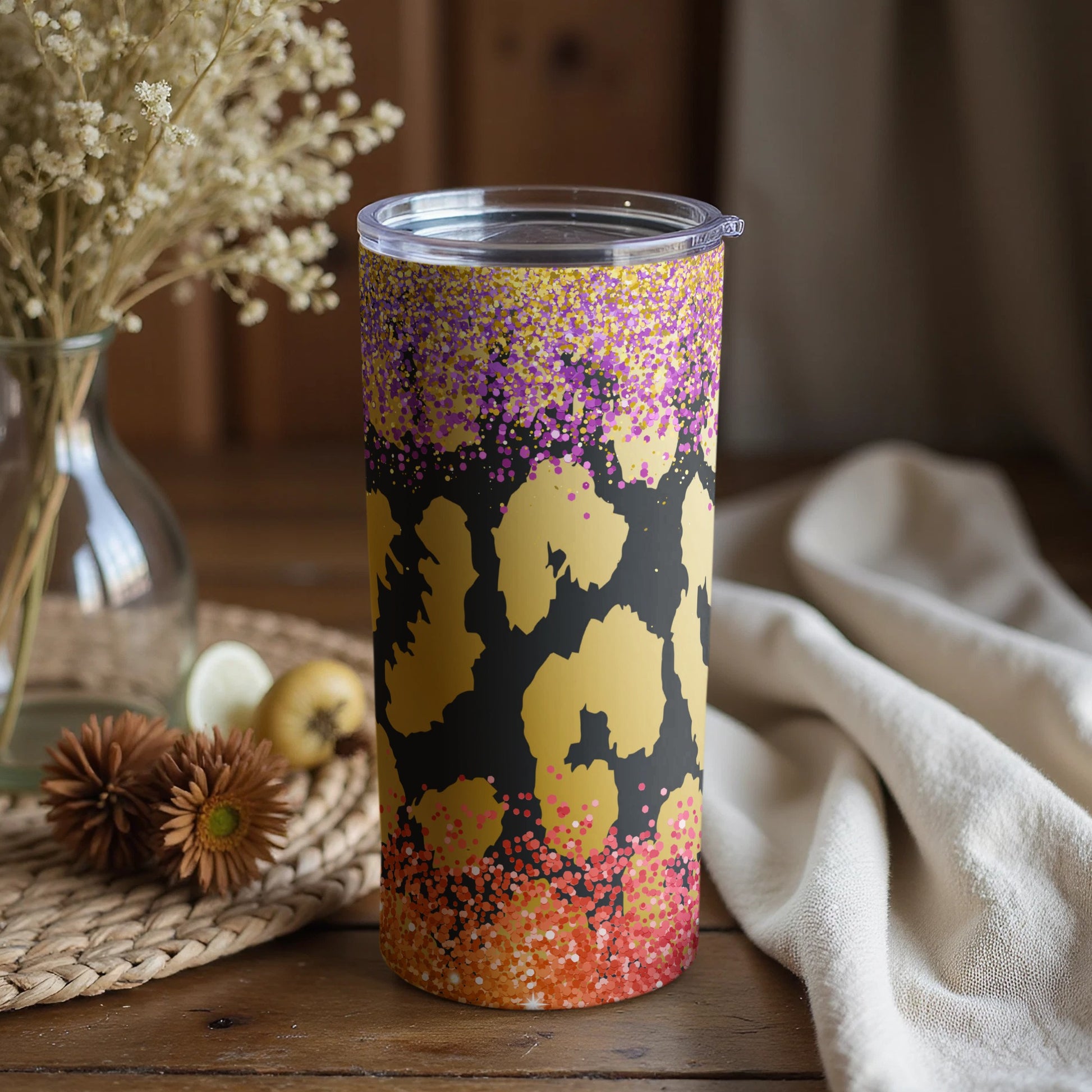 Leopard Print and Colorful Glitter Tumbler Product