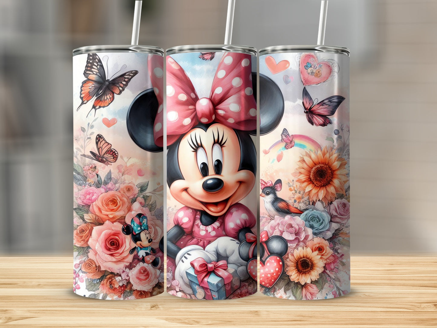 Adorable Minnie Mouse Butterflies Flowers Tumbler