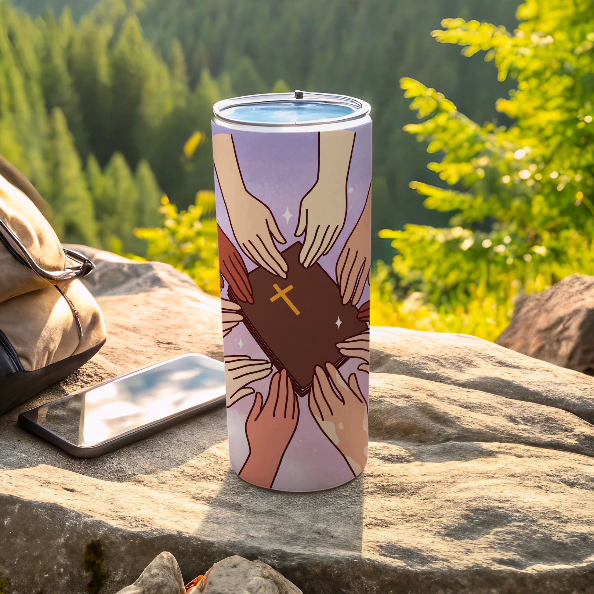 Bible and Hands Inspirational Design Tumbler Cup